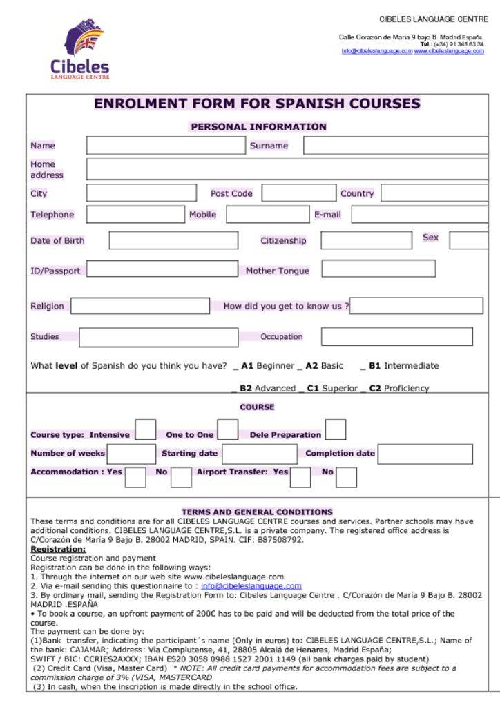 thumbnail of ENROLMENT FORM FOR SPANISH COURSES (English)
